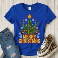 Merry Christmas Weed Marijuana Leaf Christmas Tree Pot Leaf Gift Women's T-Shirt thumb 3