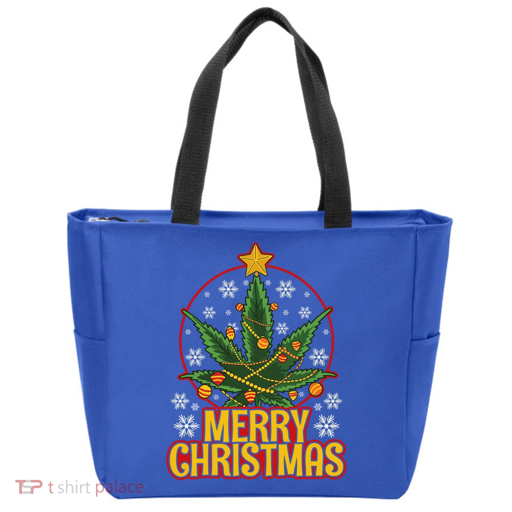 Merry Christmas Weed Marijuana Leaf Christmas Tree Pot Leaf Gift Tote Bag