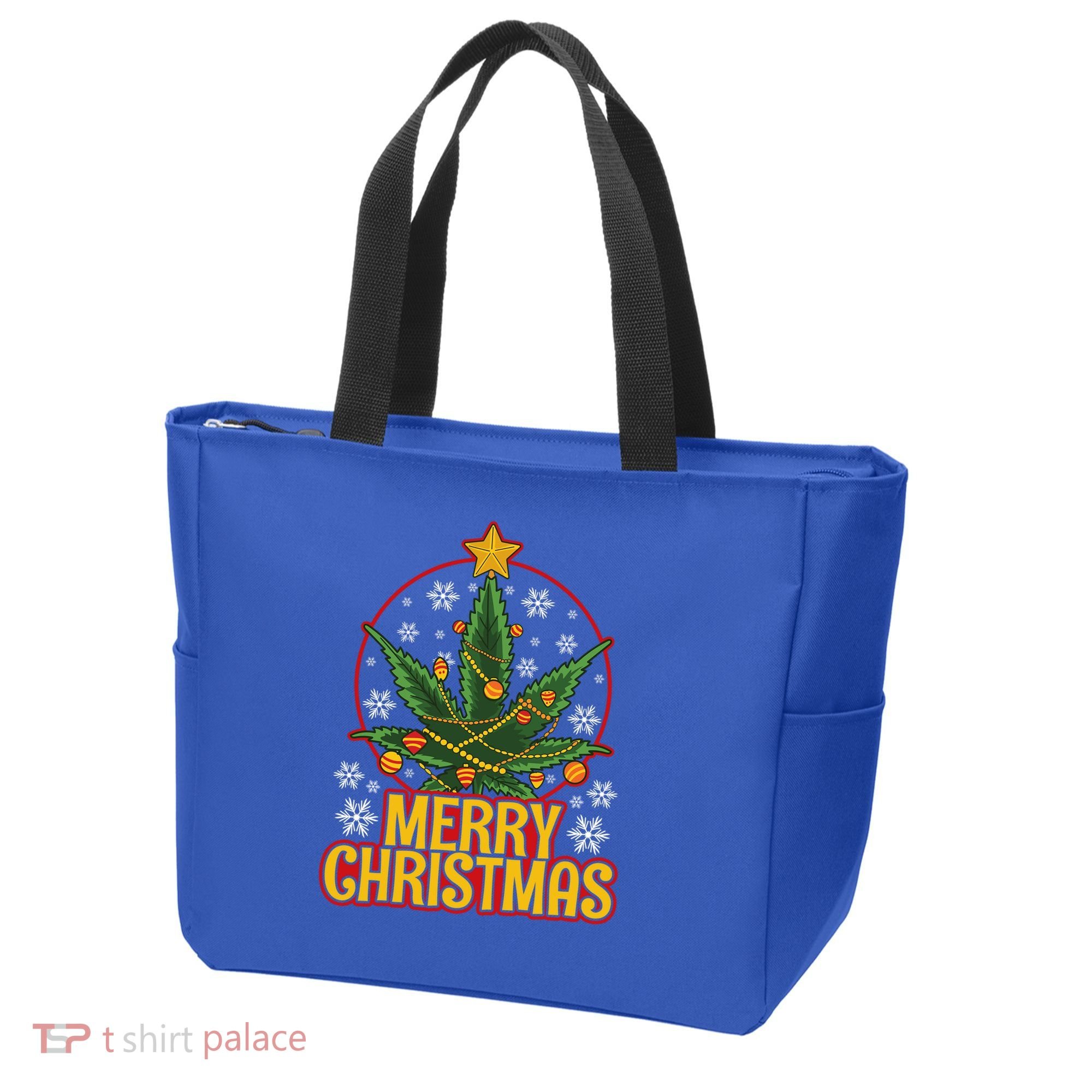Merry Christmas Weed Marijuana Leaf Christmas Tree Pot Leaf Gift Tote Bag