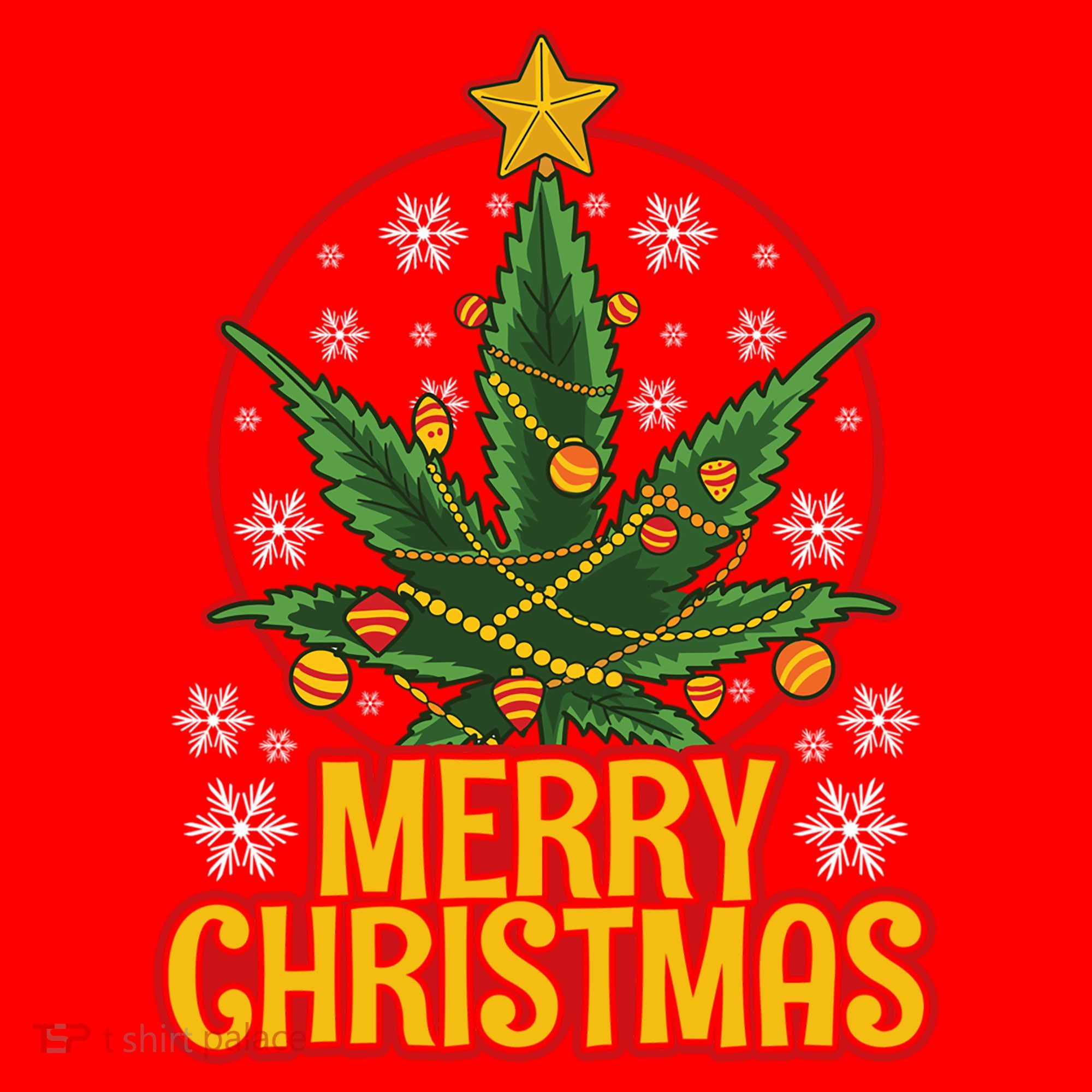 Merry Christmas Weed Marijuana Leaf Christmas Tree Pot Leaf Gift Santa Hat