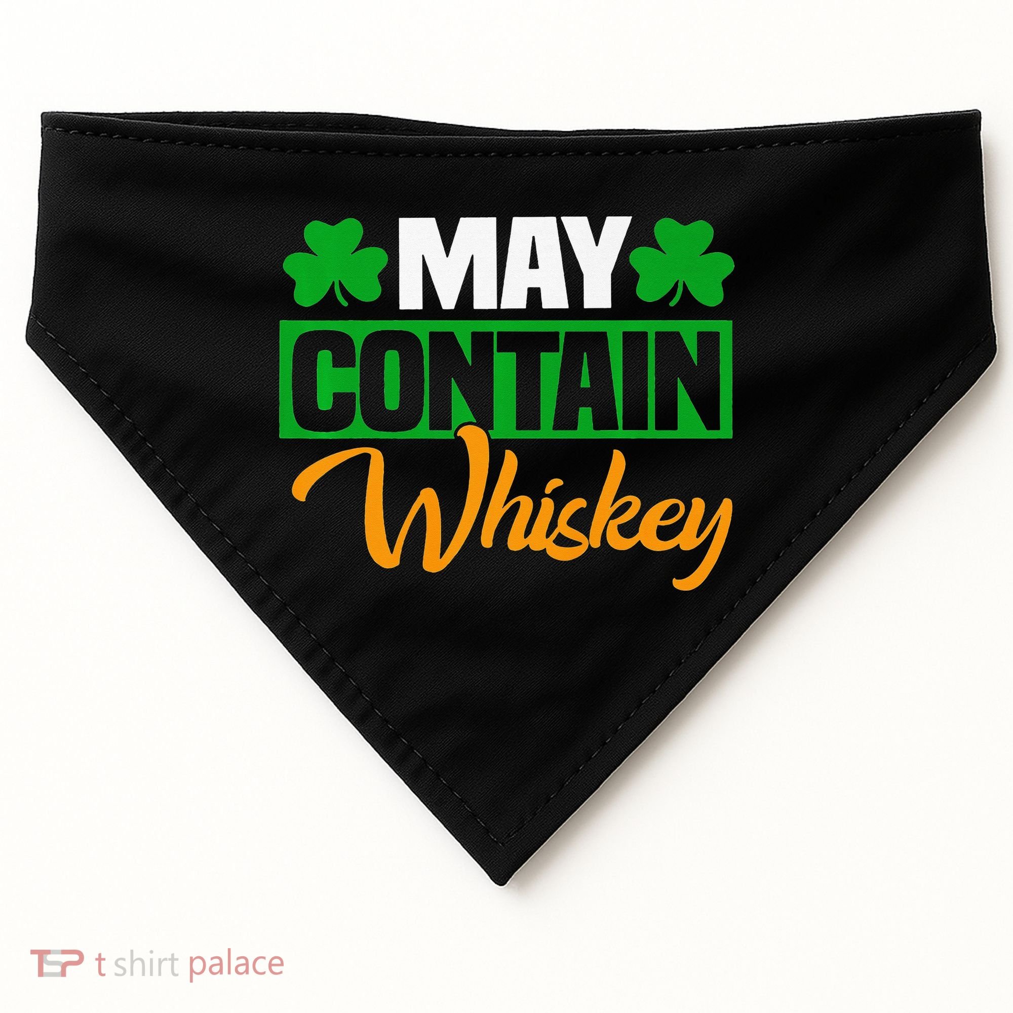 May Contain Whiskey Funny Irish St. Patrick's Day USA-Made Doggie Bandana