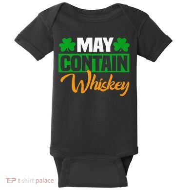 May Contain Whiskey Funny Irish St. Patrick's Day Baby Bodysuit