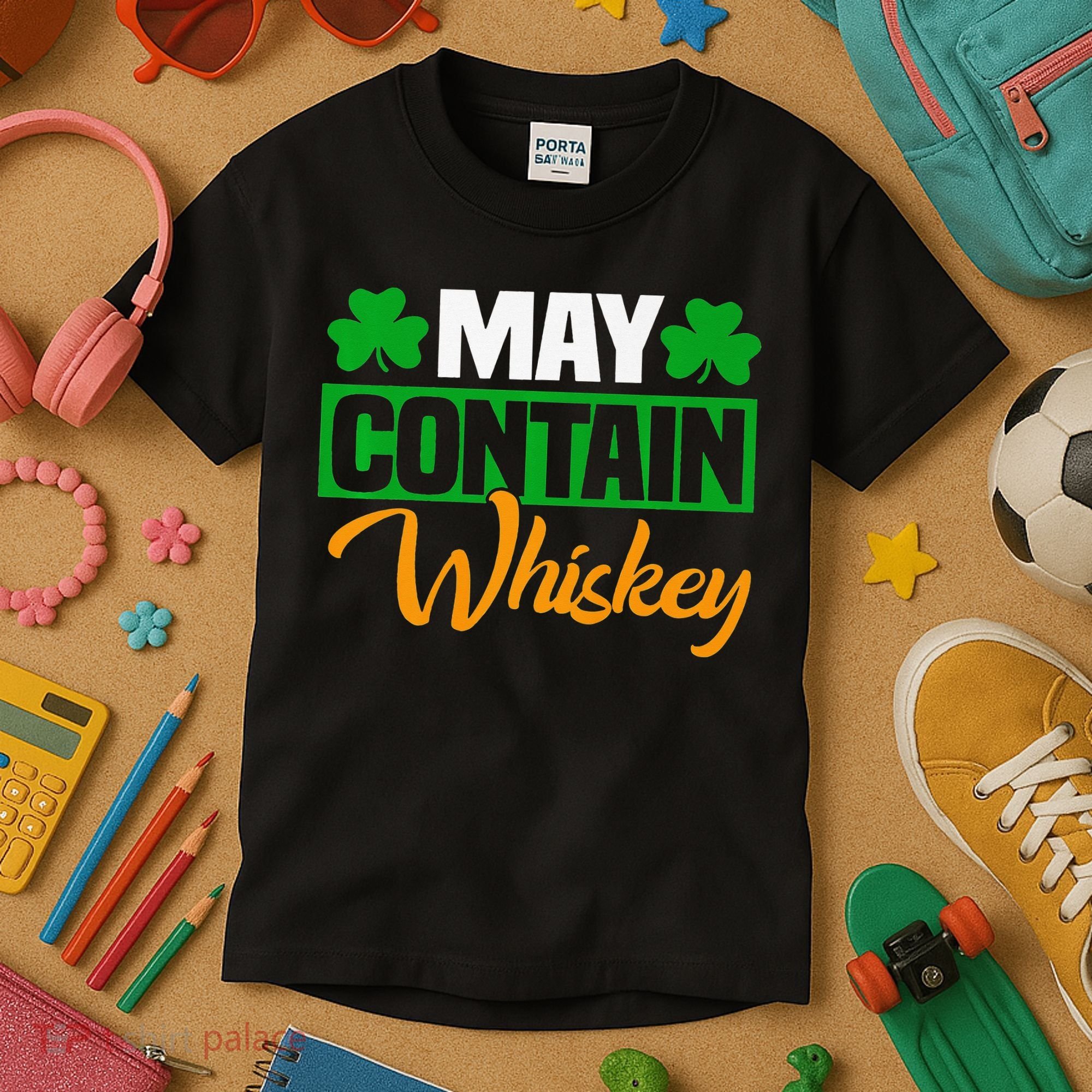 May Contain Whiskey Funny Irish St. Patrick's Day Kids T-Shirt