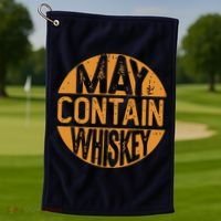 May Contain Whiskey Funny Liquor Drinking Golf Towel thumb 1
