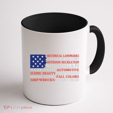 Michigan Characteristic Words Coffee Mug back