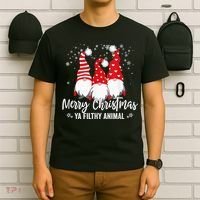 Merry Christmas Ya Filthy Animals Funny Christmas Gnome T-Shirt thumb 6