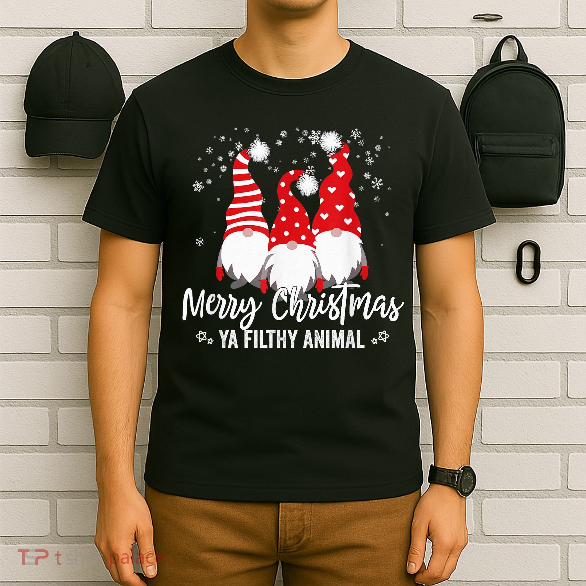 Merry Christmas Ya Filthy Animals Funny Christmas Gnome T-Shirt
