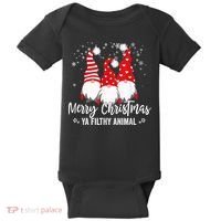 Merry Christmas Ya Filthy Animals Funny Christmas Gnome Baby Bodysuit thumb 0