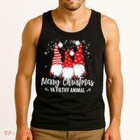 Merry Christmas Ya Filthy Animals Funny Christmas Gnome Tank Top thumb 3