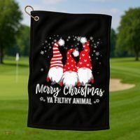 Merry Christmas Ya Filthy Animals Funny Christmas Gnome Golf Towel thumb 1