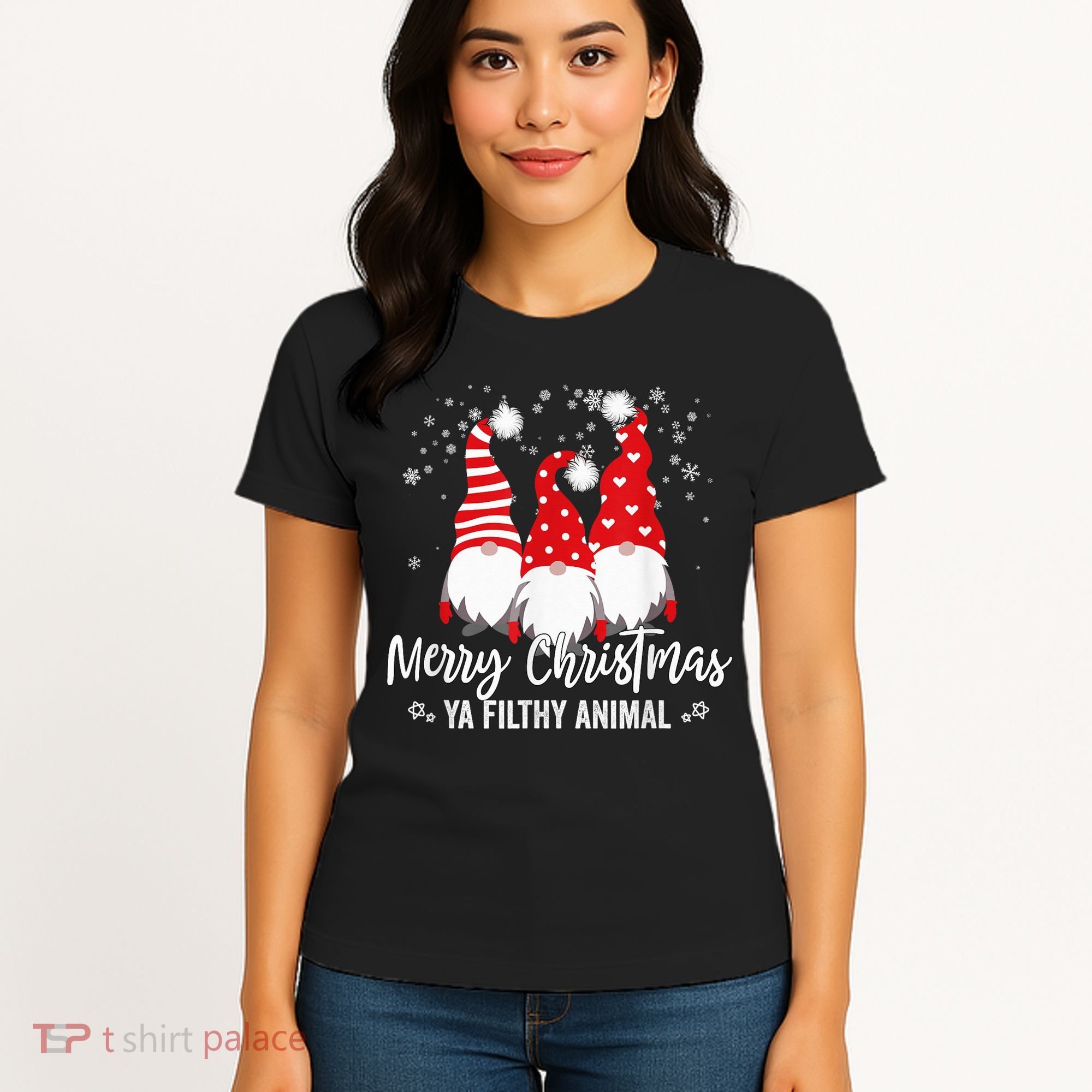 Merry Christmas Ya Filthy Animals Funny Christmas Gnome Women's T-Shirt