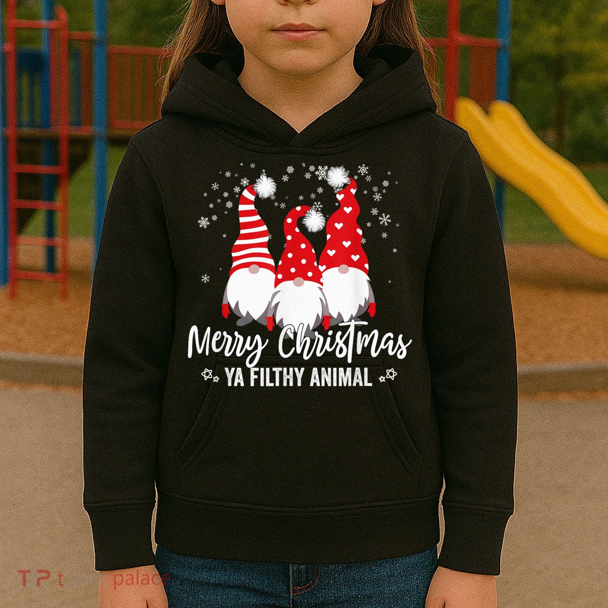 Merry Christmas Ya Filthy Animals Funny Christmas Gnome Kids Hoodie