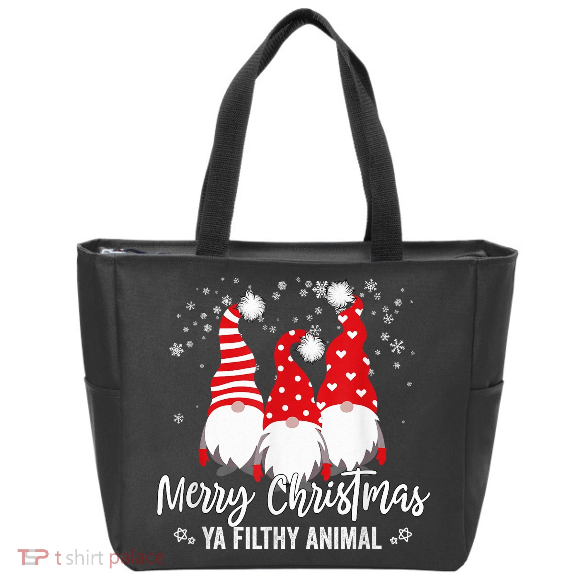 Merry Christmas Ya Filthy Animals Funny Christmas Gnome Tote Bag