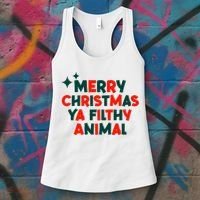 Merry Christmas Ya Filthy Animals Funny Christmas Women's Tank Top thumb 3