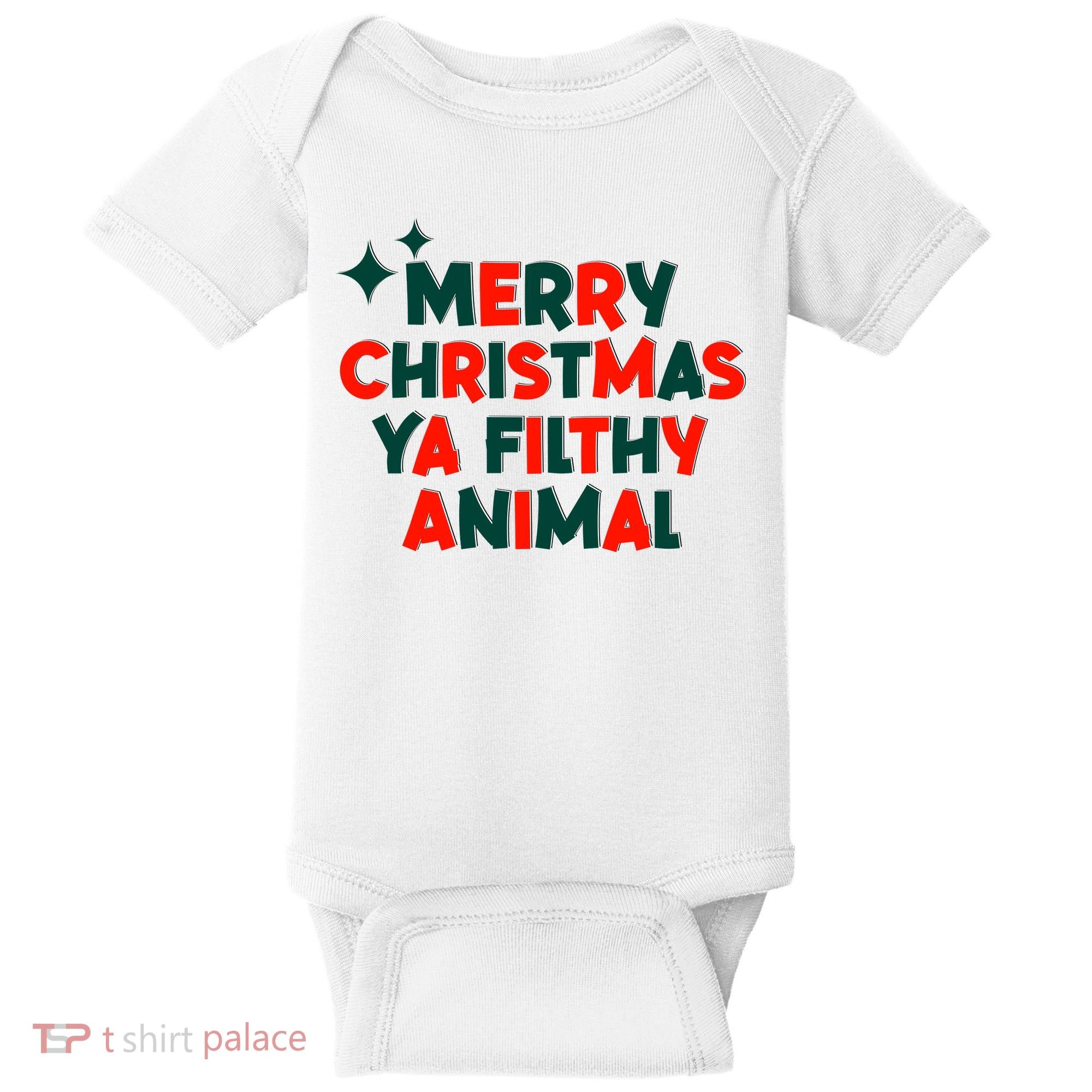 Merry Christmas Ya Filthy Animals Funny Christmas Baby Bodysuit