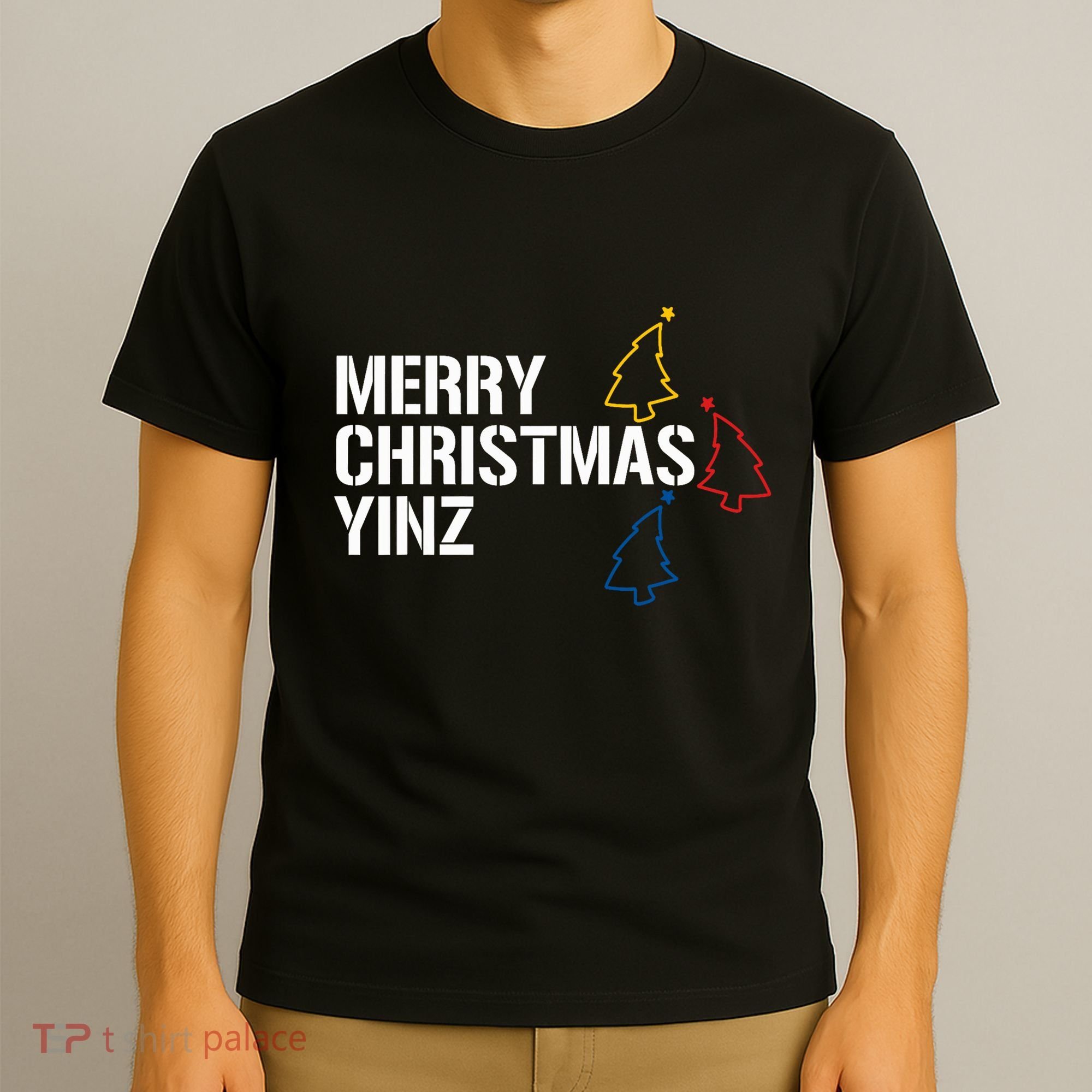 Merry Christmas Yinz With Pittsburgh Christmas Trees Funny T-Shirt