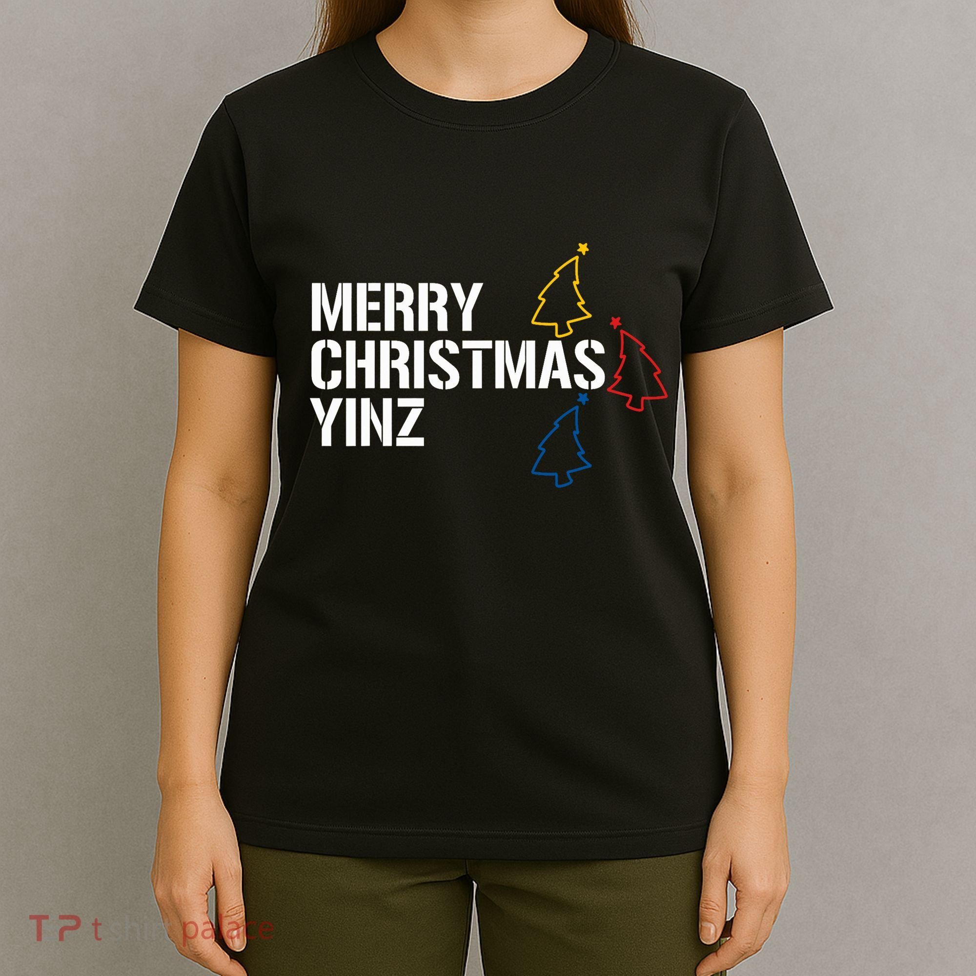 Merry Christmas Yinz With Pittsburgh Christmas Trees Funny T-Shirt