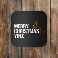 Merry Christmas Yinz With Pittsburgh Christmas Trees Funny Coaster thumb 0