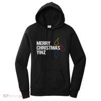 Merry Christmas Yinz With Pittsburgh Christmas Trees Funny Women's Hoodie thumb 0