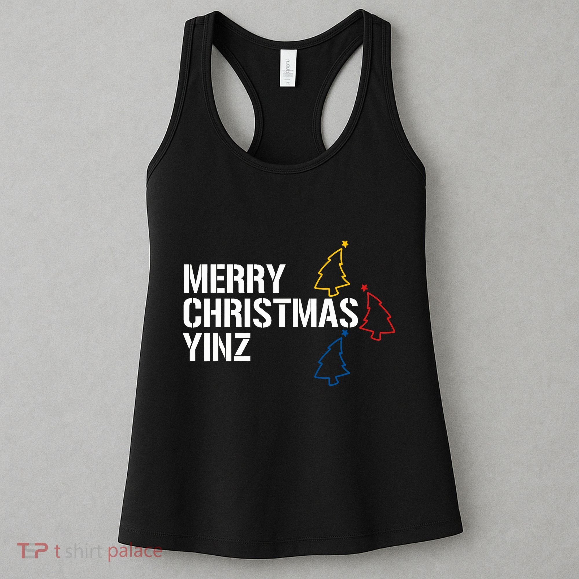 Merry Christmas Yinz With Pittsburgh Christmas Trees Funny Women's Tank Top