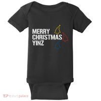 Merry Christmas Yinz With Pittsburgh Christmas Trees Funny Baby Bodysuit thumb 0