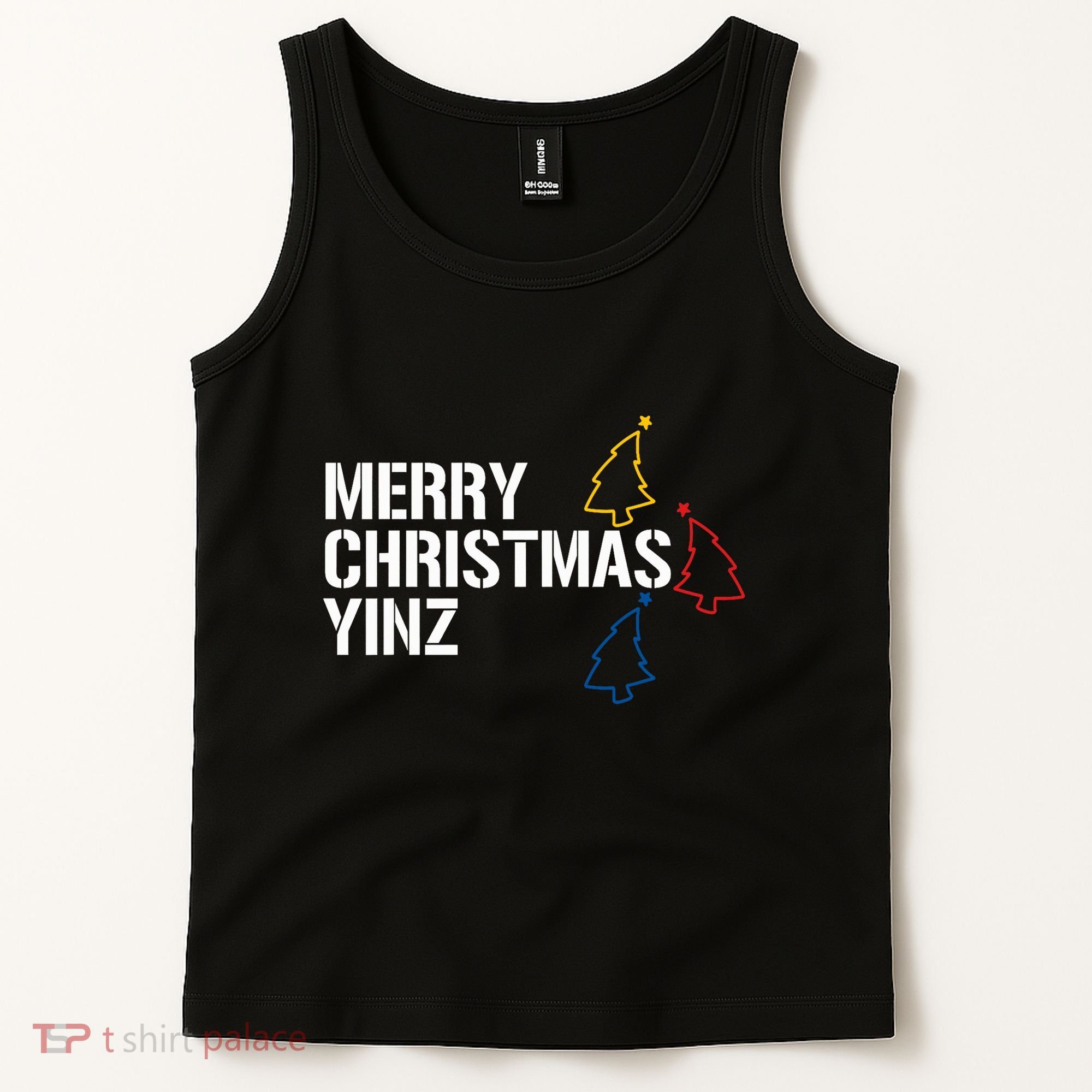 Merry Christmas Yinz With Pittsburgh Christmas Trees Funny Tank Top