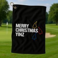 Merry Christmas Yinz With Pittsburgh Christmas Trees Funny Golf Towel thumb 1