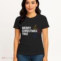 Merry Christmas Yinz With Pittsburgh Christmas Trees Funny Women's T-Shirt thumb 4