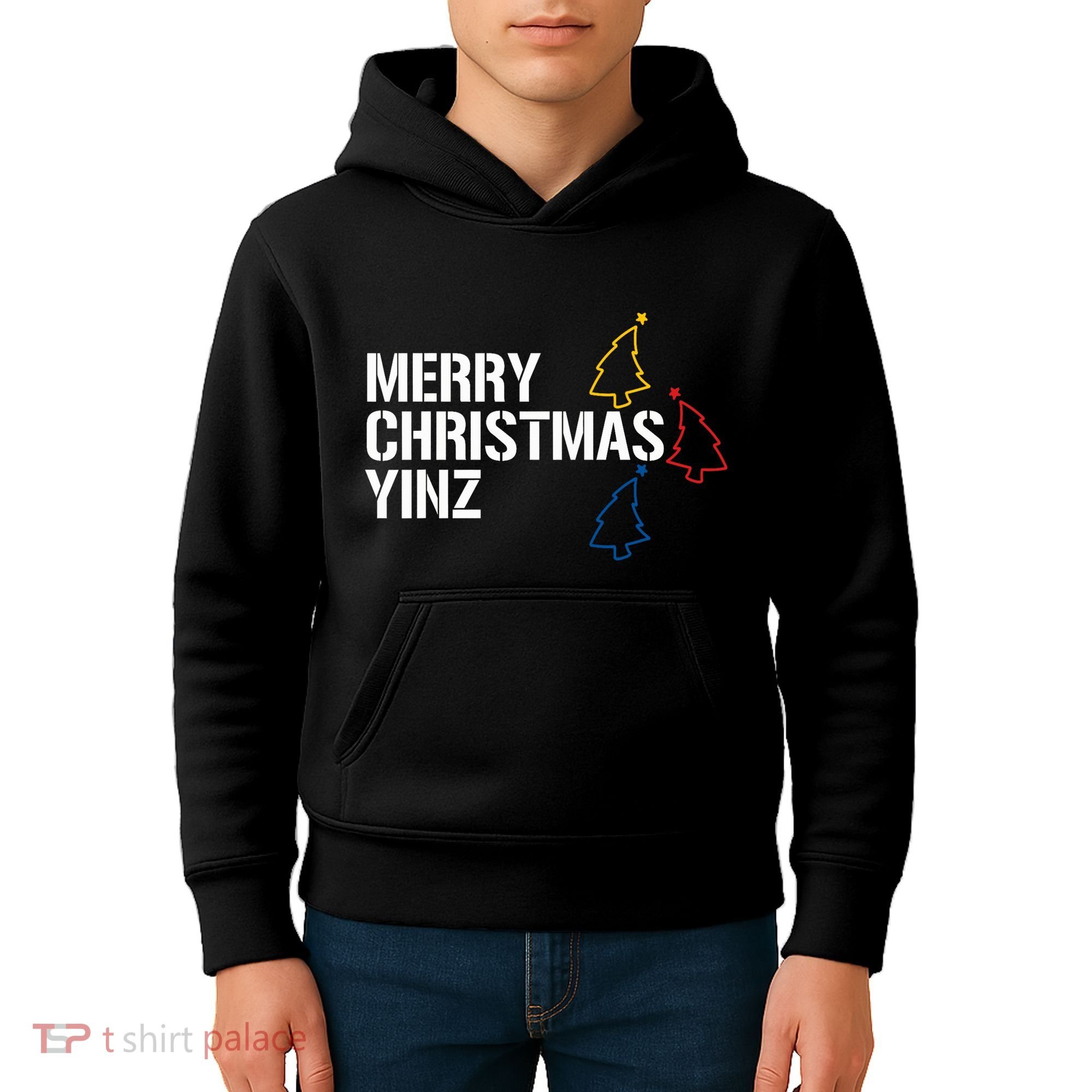 Merry Christmas Yinz With Pittsburgh Christmas Trees Funny Kids Hoodie