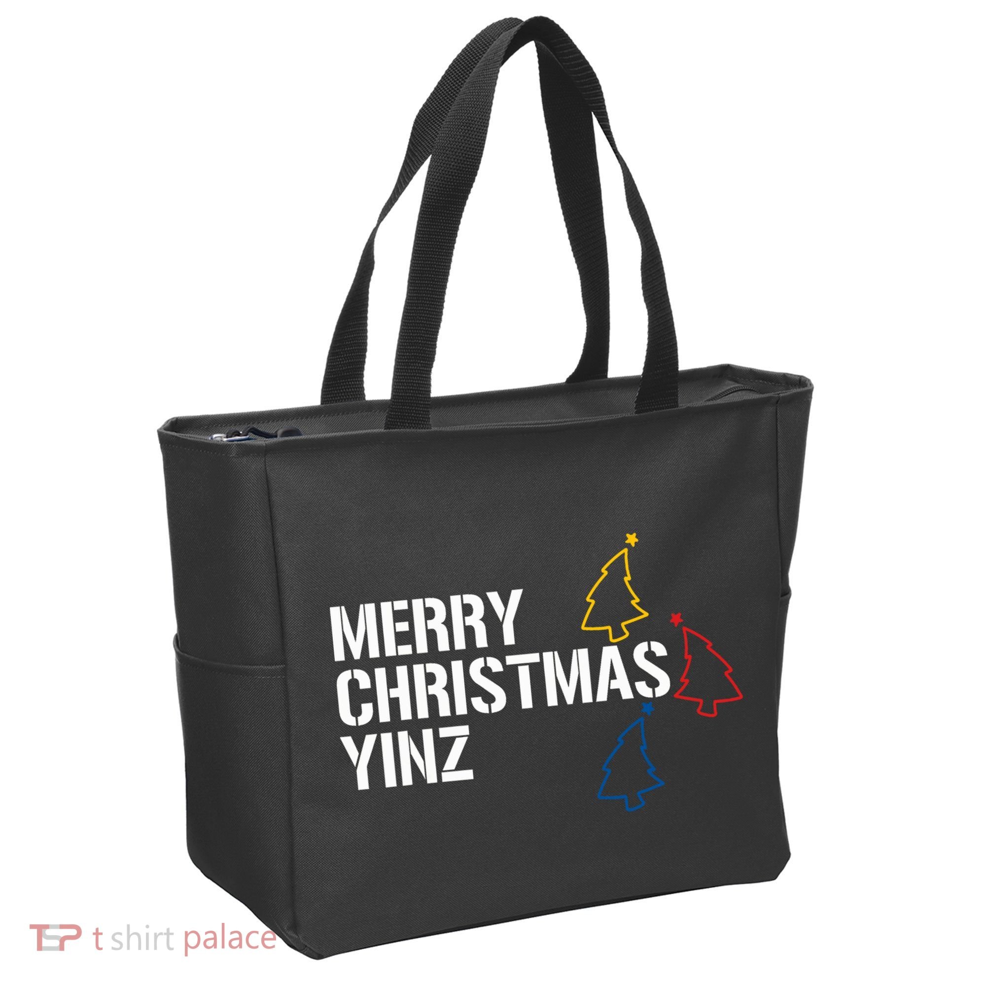 Merry Christmas Yinz With Pittsburgh Christmas Trees Funny Tote Bag