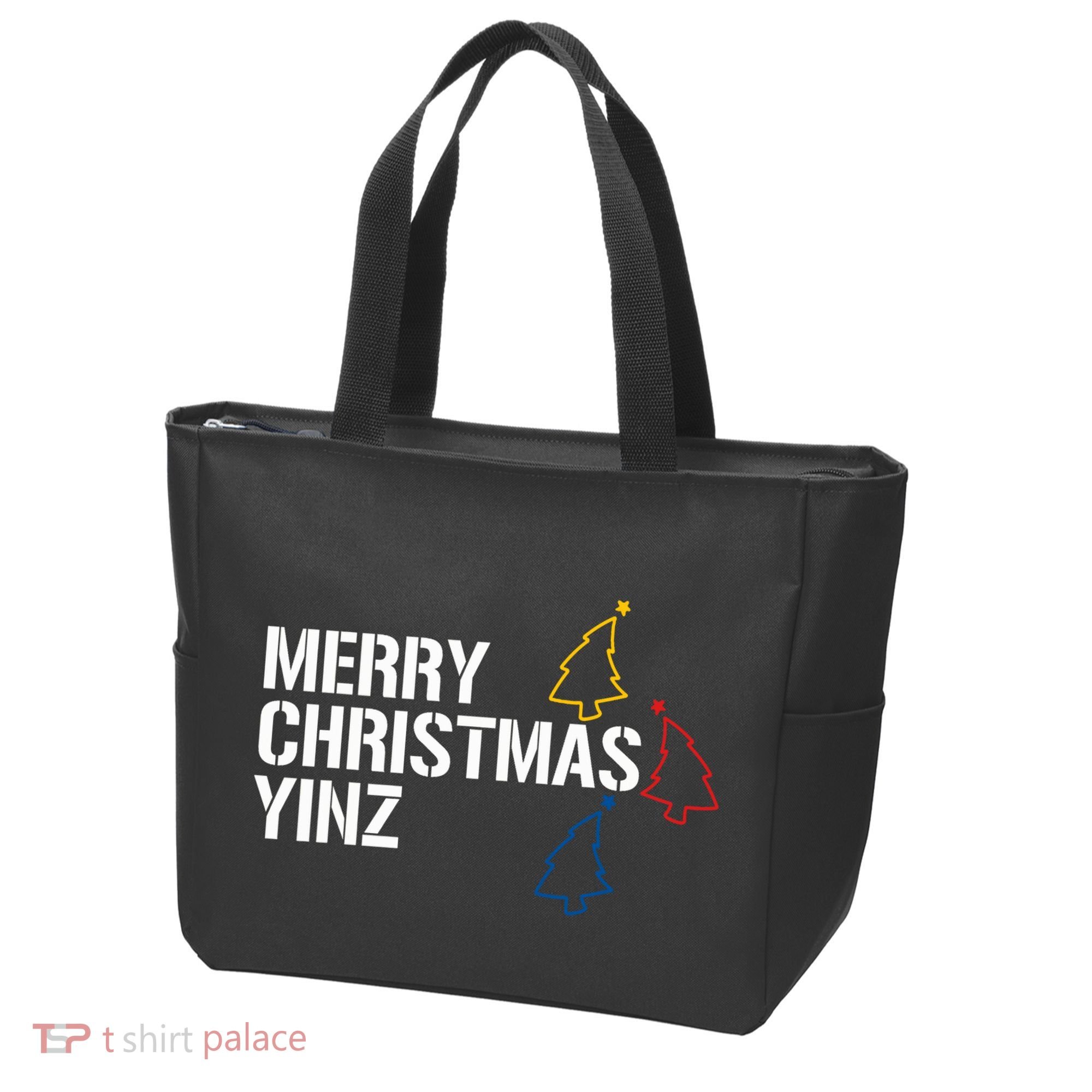 Merry Christmas Yinz With Pittsburgh Christmas Trees Funny Tote Bag