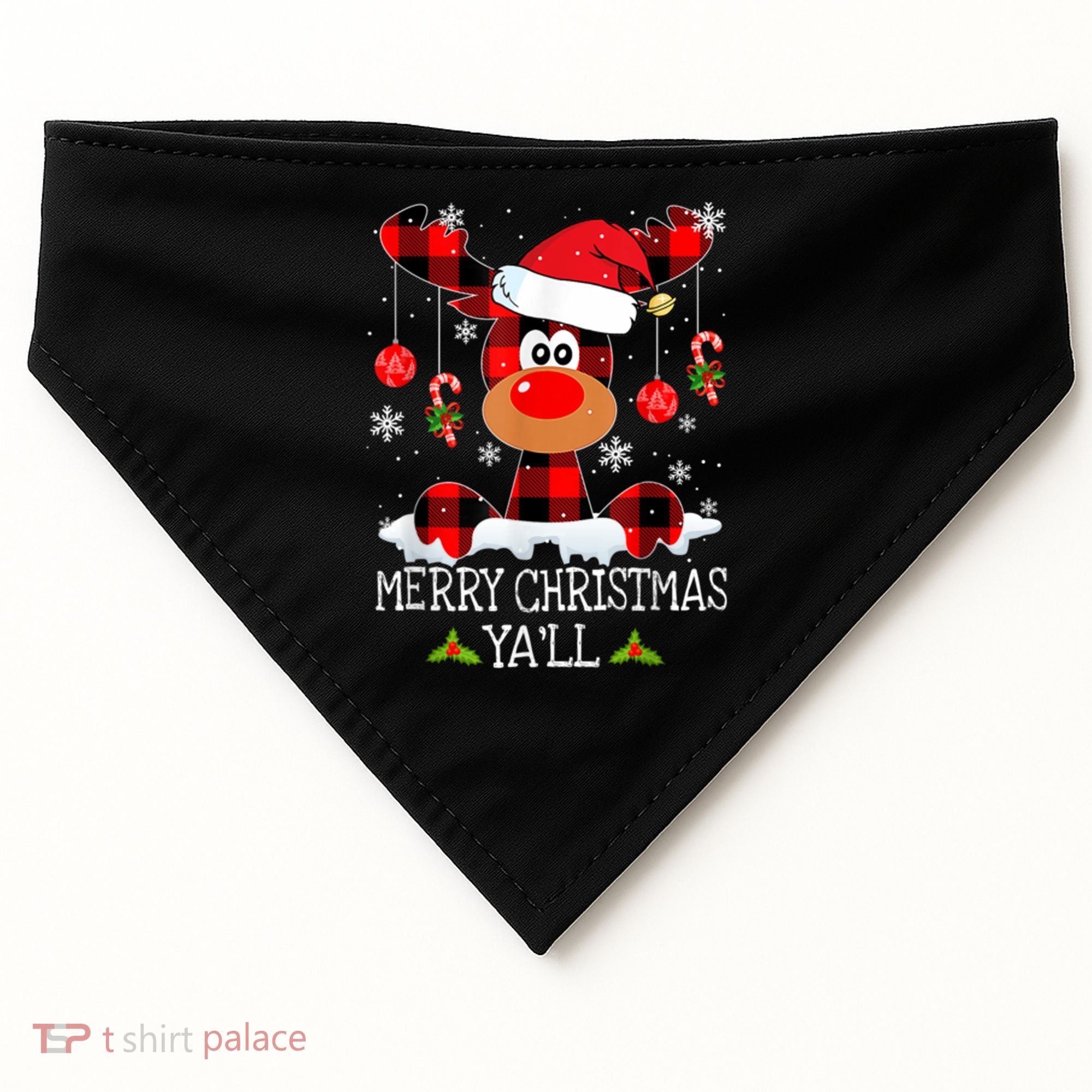 Merry Christmas Ya'll Cute Reindeer USA-Made Doggie Bandana