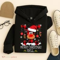 Merry Christmas Ya'll Cute Reindeer Hoodie thumb 4