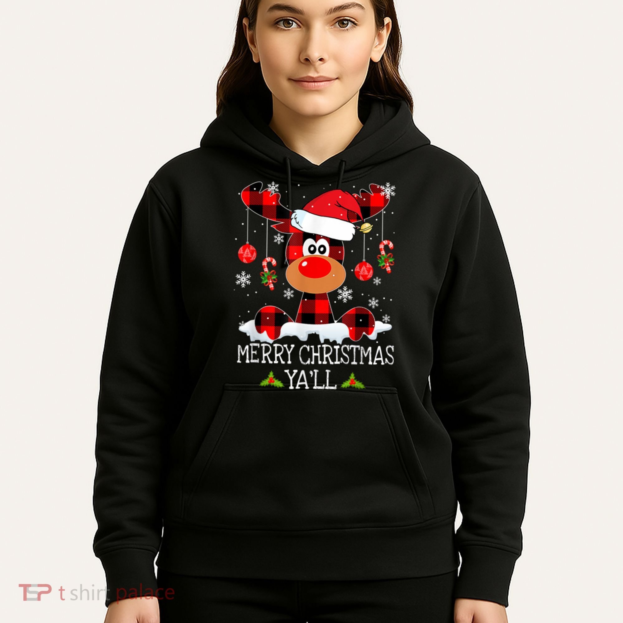 Merry Christmas Ya'll Cute Reindeer Hoodie