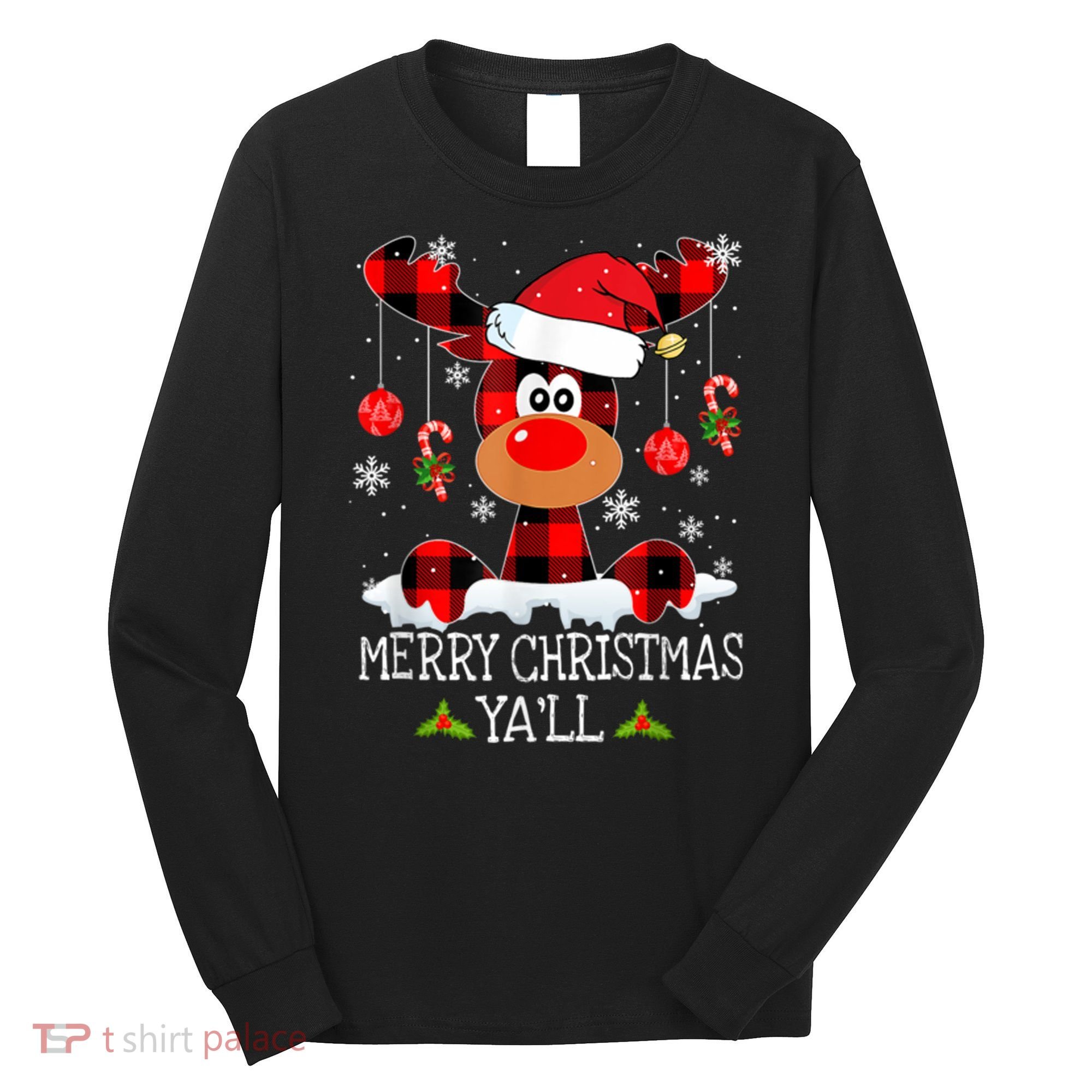 Merry Christmas Ya'll Cute Reindeer Long Sleeve Shirt