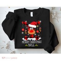 Merry Christmas Ya'll Cute Reindeer Sweatshirt thumb 2