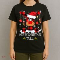 Merry Christmas Ya'll Cute Reindeer T-Shirt thumb 4
