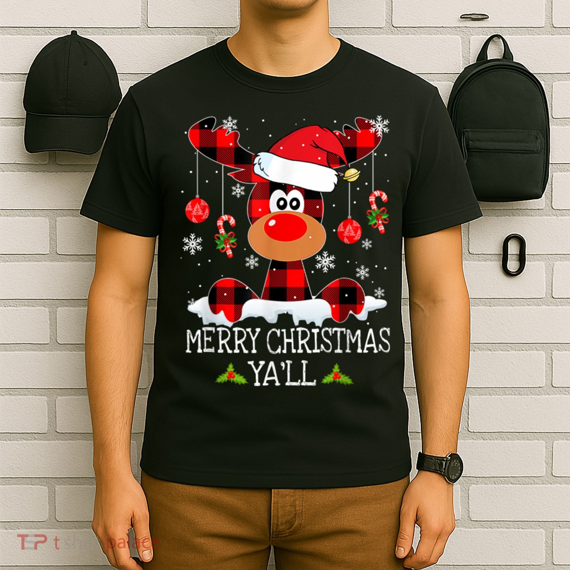 Merry Christmas Ya'll Cute Reindeer T-Shirt