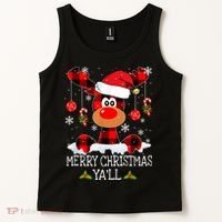 Merry Christmas Ya'll Cute Reindeer Tank Top thumb 2