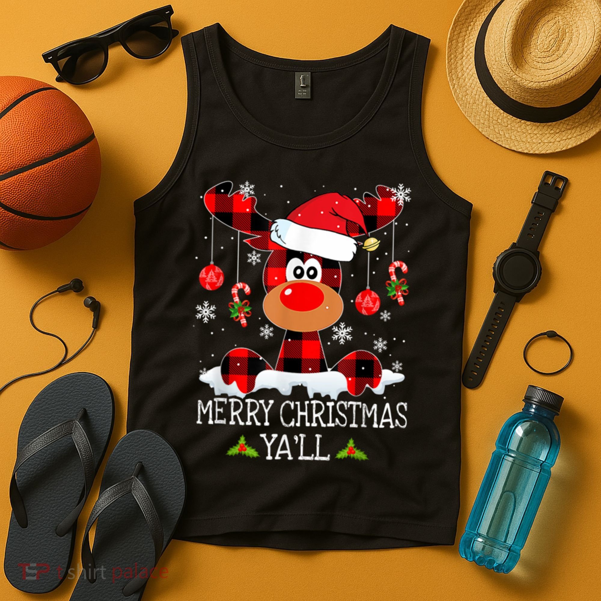 Merry Christmas Ya'll Cute Reindeer Tank Top