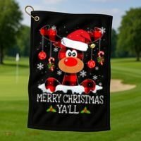 Merry Christmas Ya'll Cute Reindeer Golf Towel thumb 1