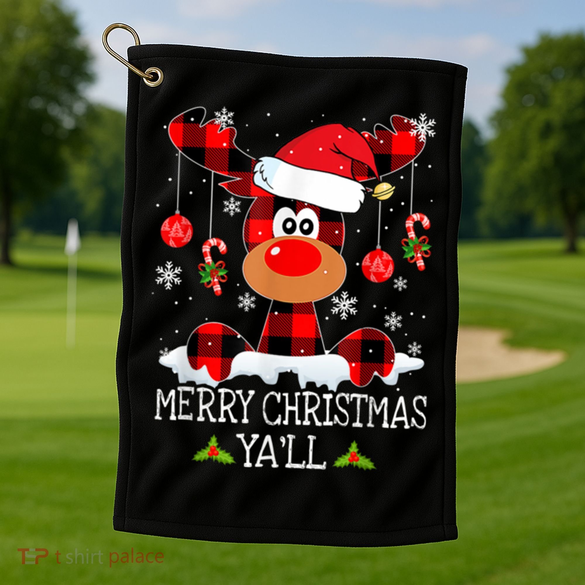 Merry Christmas Ya'll Cute Reindeer Golf Towel