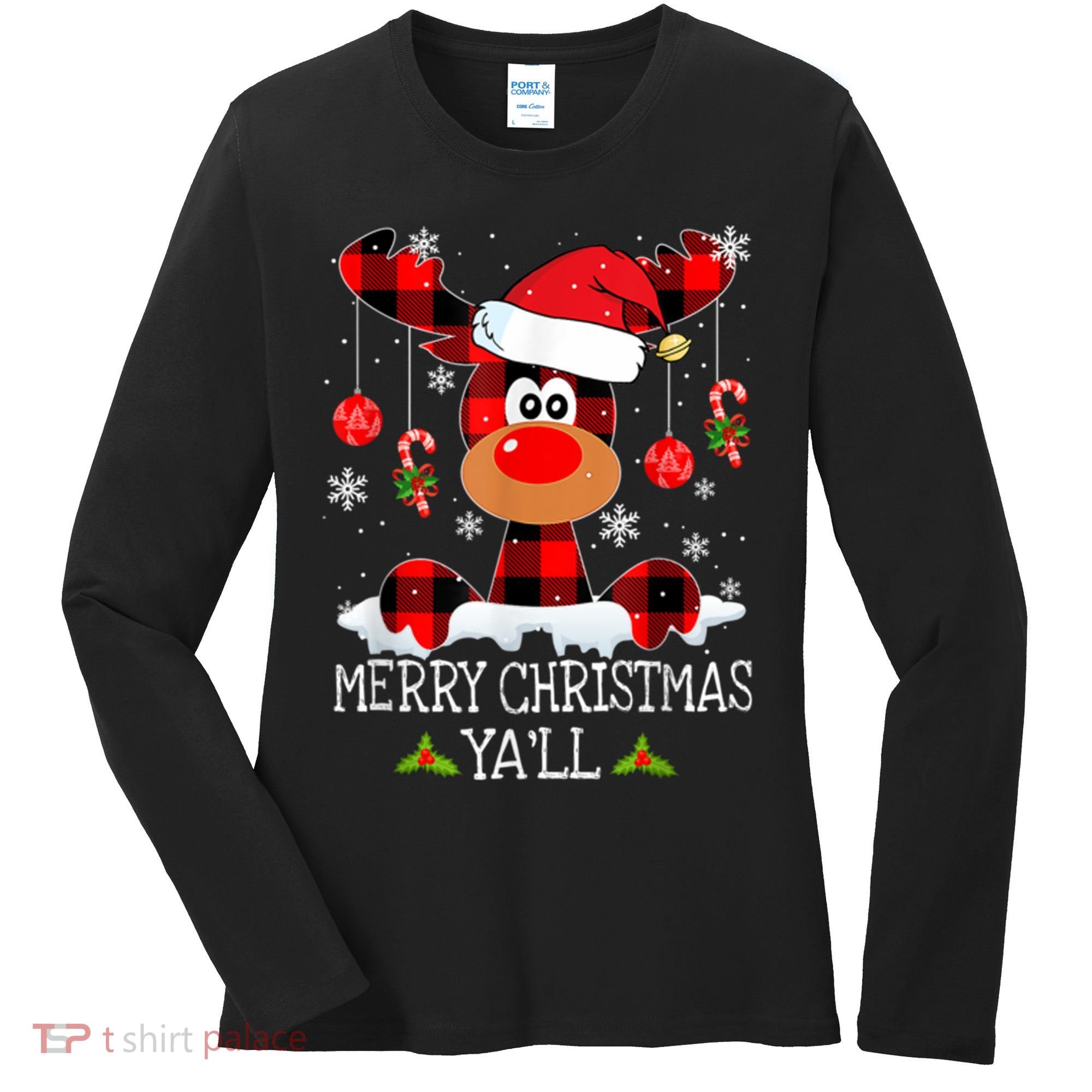 Merry Christmas Ya'll Cute Reindeer Women's Long Sleeve Shirt