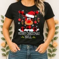 Merry Christmas Ya'll Cute Reindeer Women's T-Shirt thumb 2