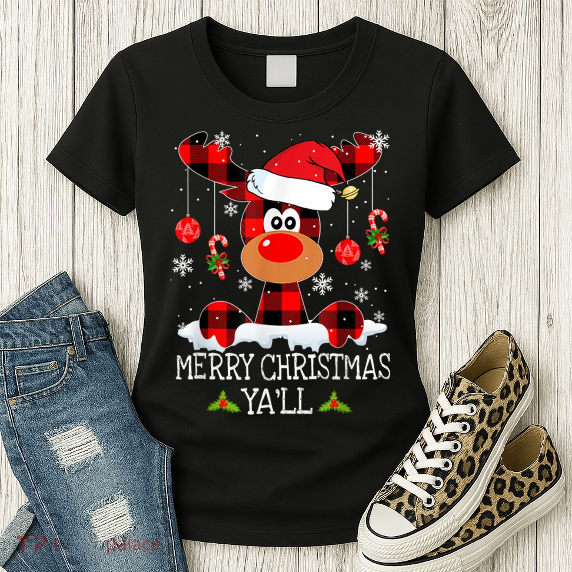 Merry Christmas Ya'll Cute Reindeer Women's T-Shirt