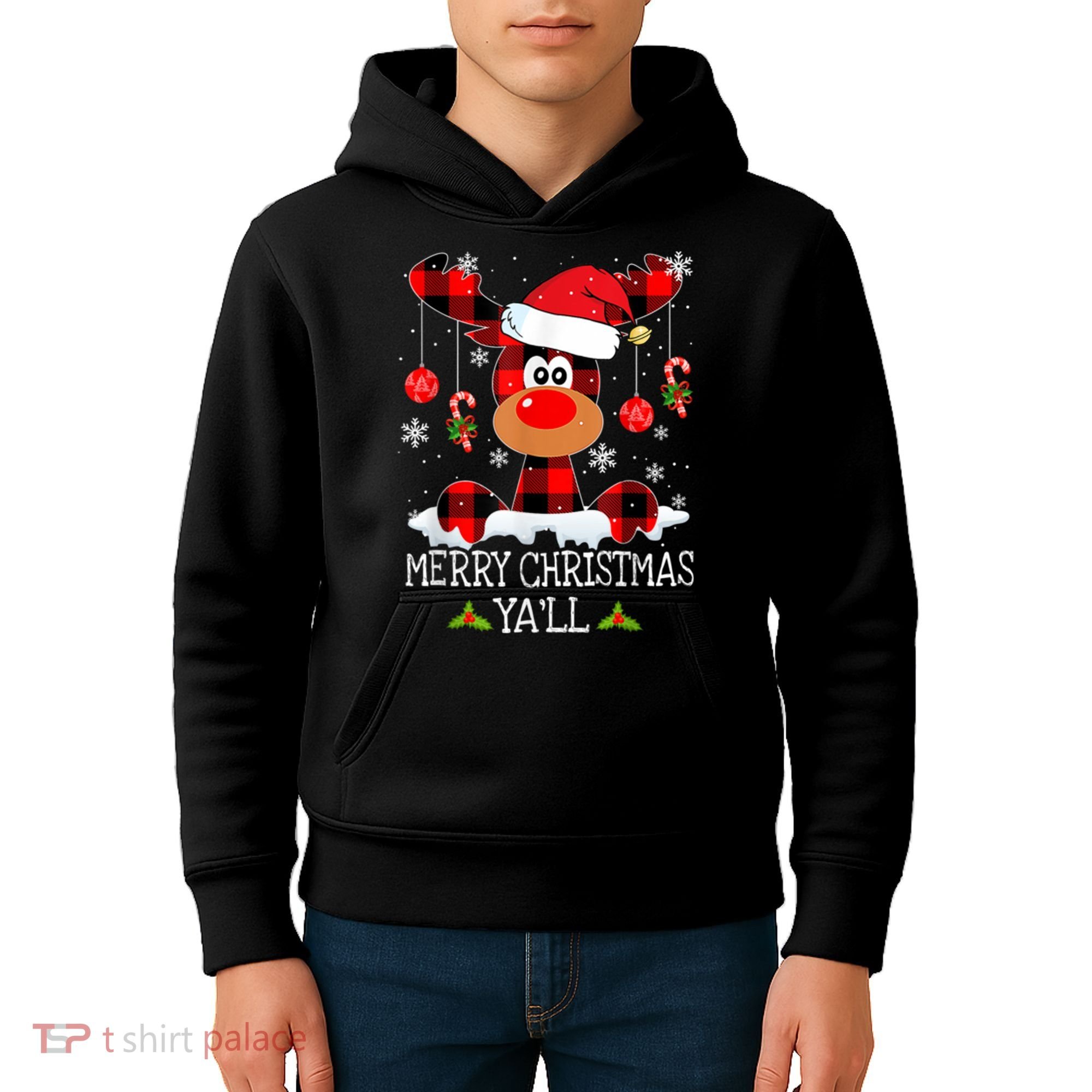 Merry Christmas Ya'll Cute Reindeer Kids Hoodie