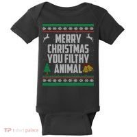 Merry Christmas You Filthy Animal Ugly Baby Bodysuit thumb 0