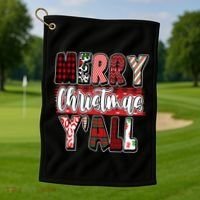Merry Christmas Yall Holiday Festive Fun Golf Towel thumb 1