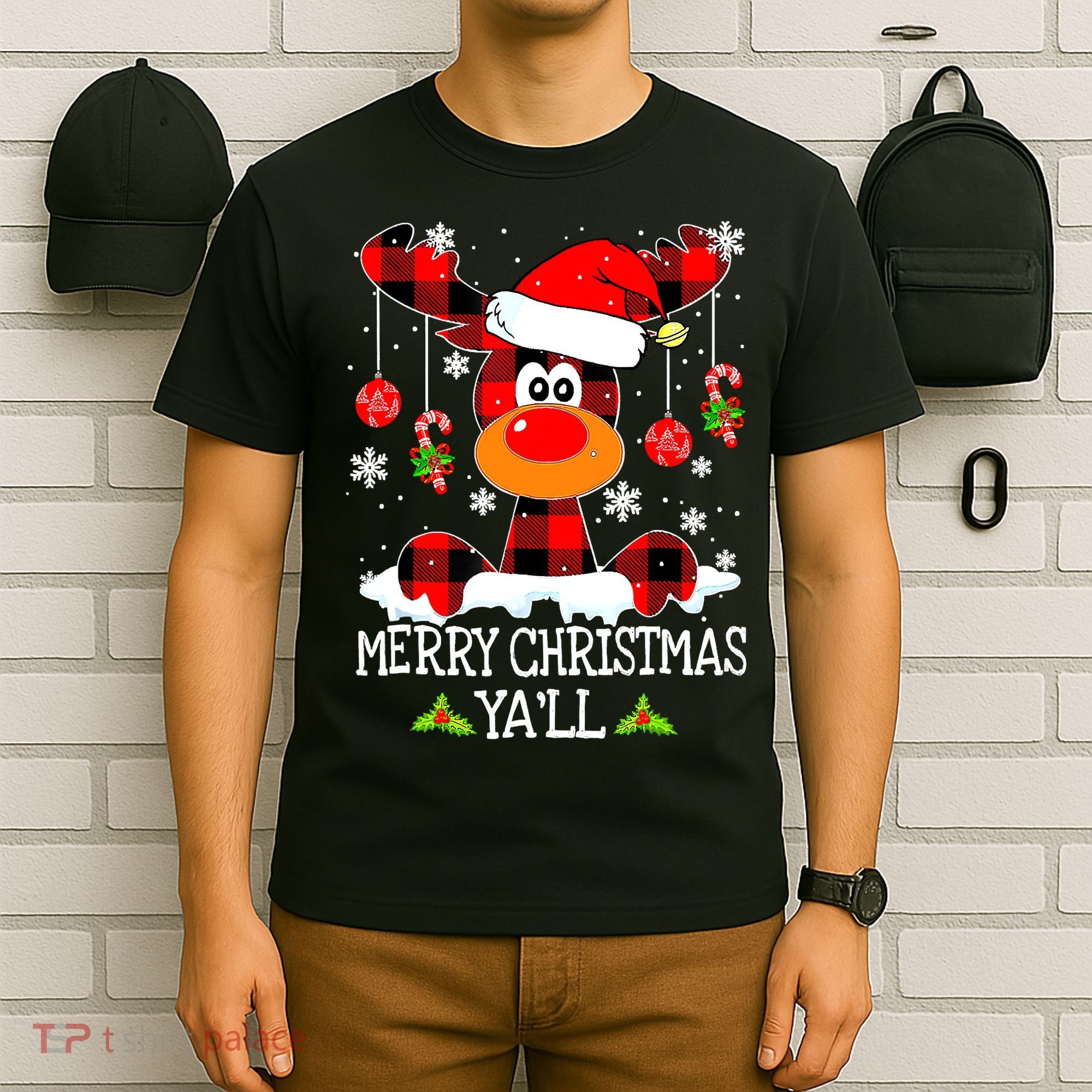 Merry Christmas Y'all Gifts Leopard Buffalo Plaid Xmas T-Shirt