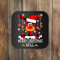 Merry Christmas Y'all Gifts Leopard Buffalo Plaid Xmas Coaster thumb 0